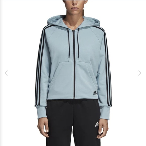 ADIDAS Must Haves 3 Stripe French Terry Hoodie Track Jacket Athleisure Sz Large - Picture 3 of 15